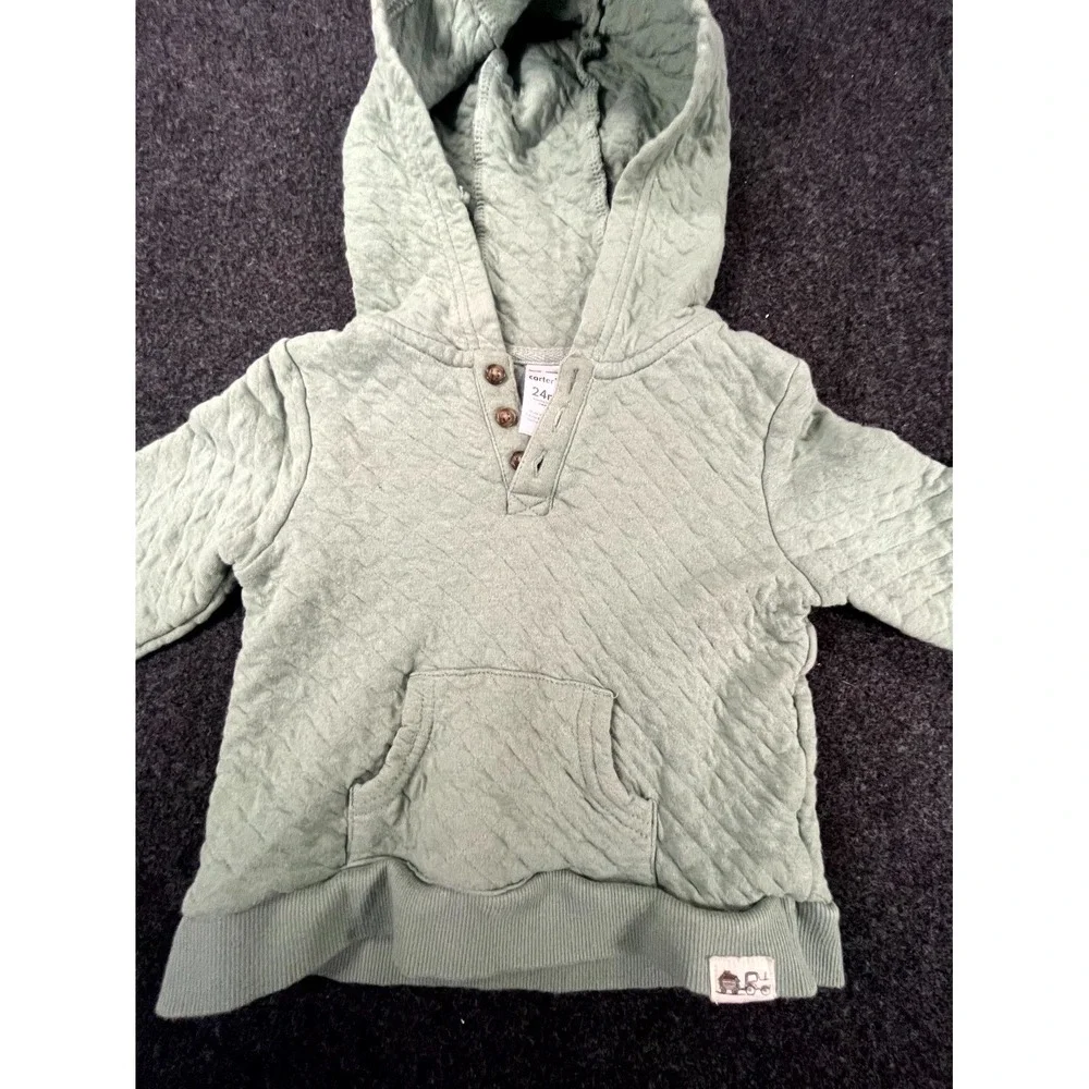 Carters‎ Hoodie Toddler Unisex 24M Sage Green Quilted Cotton Hooded Pullover
